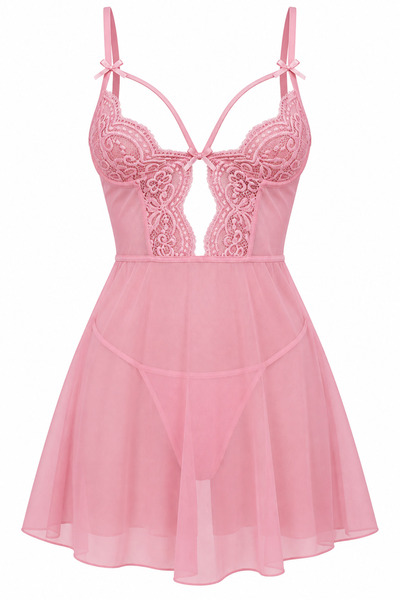 Lily Bianca Nightwear Lily Bianca Women's Pink Lace Detailed Tulle Nightgown ...