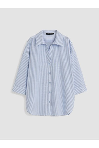 LC Waikiki Women's Oversize Blue Striped Shirt