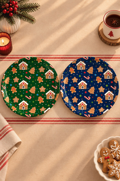 Sarkap Home 26 Cm Gingerbread Yeşil & Lacivert 2'li Meyve Tabağı Seti