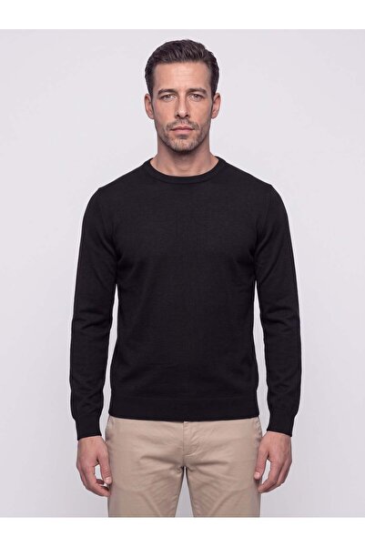 White Stone Black Crew Neck Men's Knit Sweater