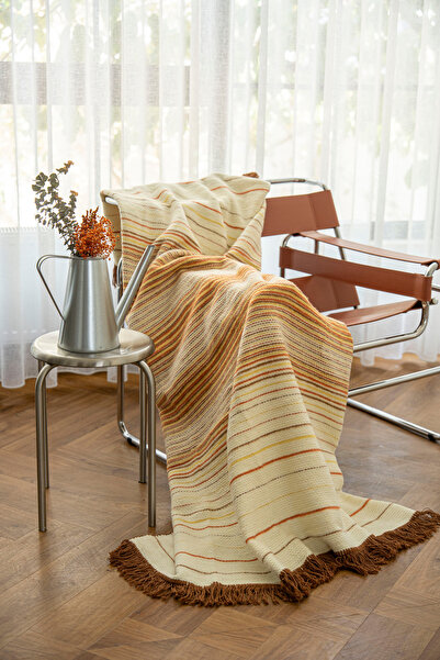 Cotton Collection Νέα Σειρά Βαμβακερή Κουβέρτα Τηλεόρασης Μουσταρδί