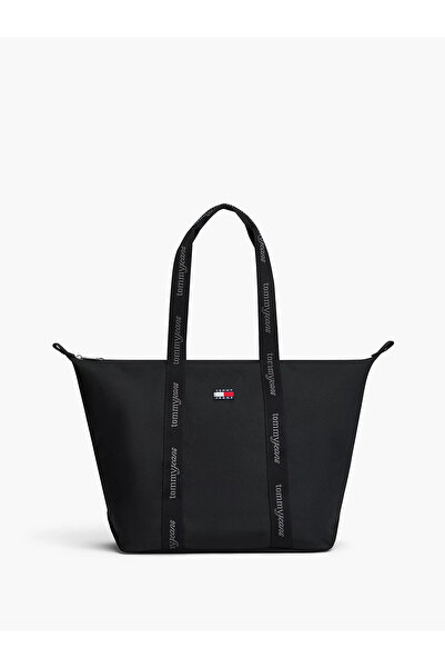 Tommy Hilfiger Women's Logo Printed Long Strap Black Bag with Zippered Inner ...