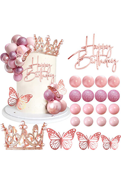 Choice rose gold Balls Cake Toppers Happy Birthday Crown Tiara Cake Toppers f...