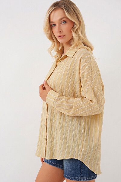 Modamorfo Women's Striped Oversize Shirt 20293 - Mink