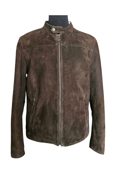 asus deri Joey - Genuine Suede Judge Collar Brown Men's Jacket