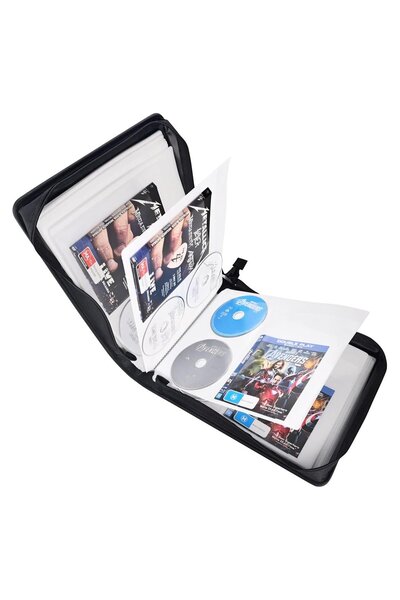 Noonedibs Cutie Neagră pentru 128 DVD + 64 Insigne – Suport DVD cu Pungi Cusu...