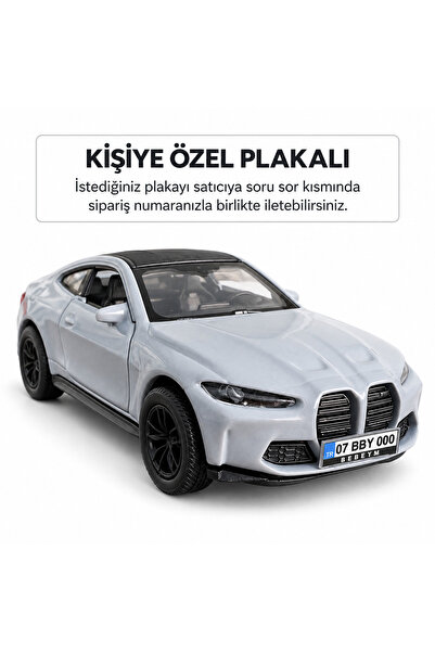 bebeym Bmw M4 Nardo Gri Kişiye Özel Plakalı Metal Araba 1:36 Ölçek