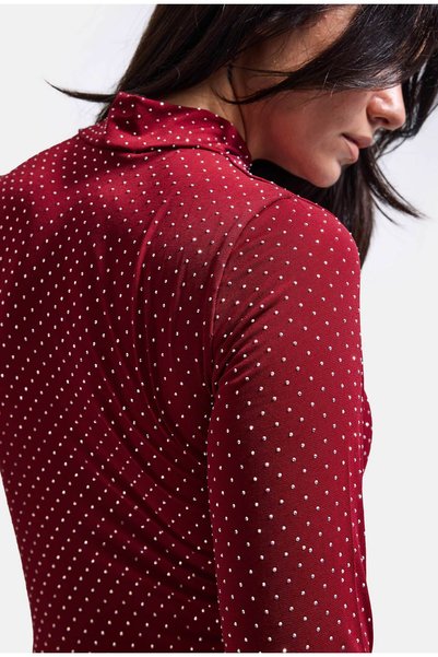 it's basic Kadın w6-35 Snap Body Suit Parlak Taşlı Tasarım Body