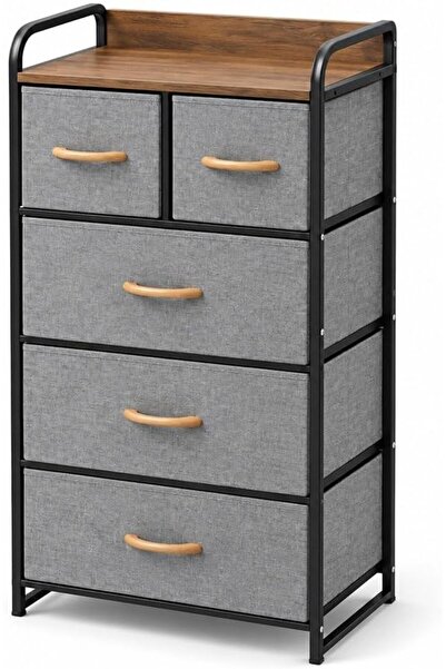 GENERAL 5-Drawer Fabric Dresser Storage Organiser, 43x29x102.5 cm Steel Frame...