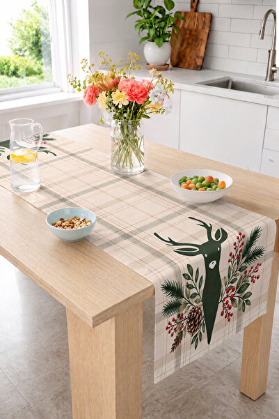 Realhomes Winter Themed Digital Printed Decorative Table Runner with Deer, Pi...
