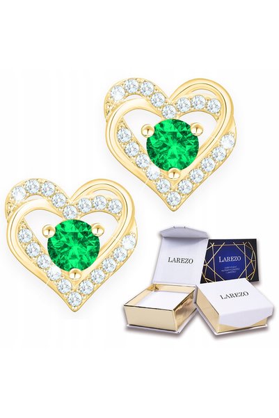 Larezo Cercei Damă Din Argint 925, Placați Cu Aur, Inimă Verde, Design Elegant