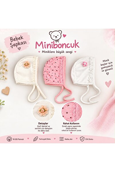 miniboncuk قبعة من القطن الممشط مزينة بفيونكة من الدانتيل للفتيات الصغيرات