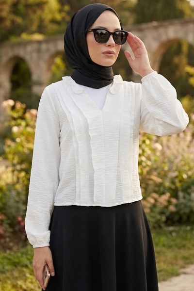 TOFİSA Fırfır Detaylı Bluz Beyaz - 28917-BEYAZ