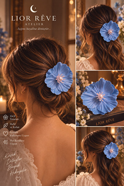LİOR REVE ATELİER Lior Rêve Atelier Blue Floral Hair Clip – Handmade Elegant ...