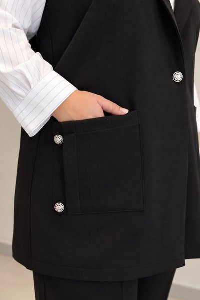Lady Majestic Women's Plus Size Stylish Viscose Vest |   Classic Collar Buttoned Vest with Pocket Detail - 44480