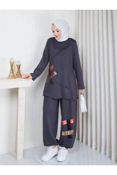 NEW JOURNAL Women's Anthracite Garnished Oysho Sports Set Asf428