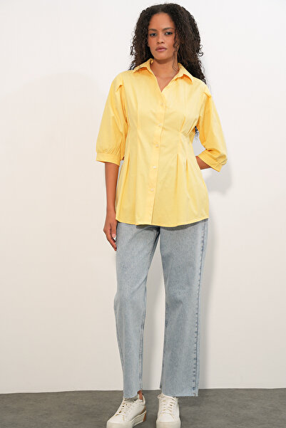 Modamorfo Women's Long Waist-Slit Shirt 20383 - Yellow