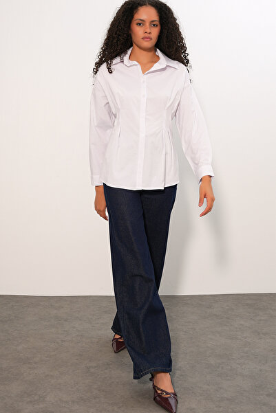 Modamorfo Women's Waist-Slit Poplin Shirt 20384 - White