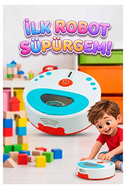 Limon Oyuncak Pilli Mini Robot Süpürge 18 CM Işıklı Çıkarılabilir Çöp Hazneli...