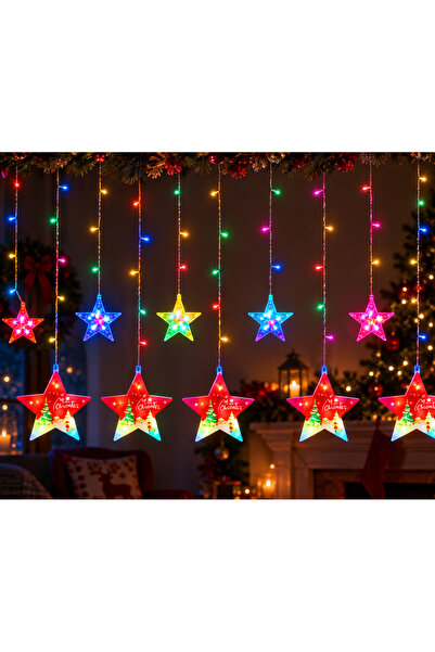 Generic Brand Perdea Luminoasă LED de Crăciun 3 x 1 m, cu Stele, Multicoloră,...