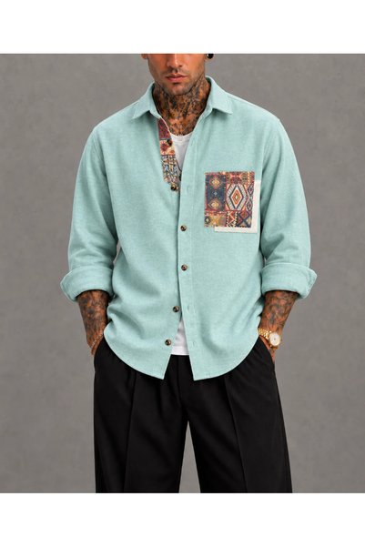 FıttingRoom Oversize Bohemian Cotton Cashmere Mint Shirt