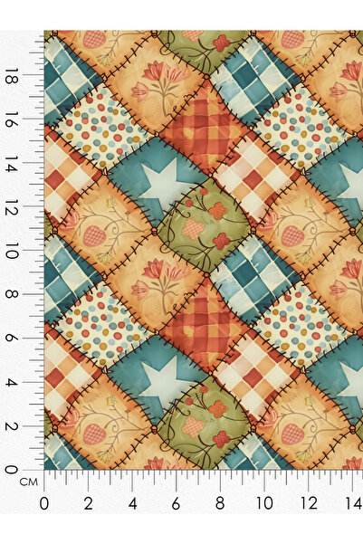 FabricMarket قماش ساتان قطني 100% - 300×155 سم - مزين بزخارف الزهور والنجوم، بألوان الفيروزي والبرتقالي والأخضر
