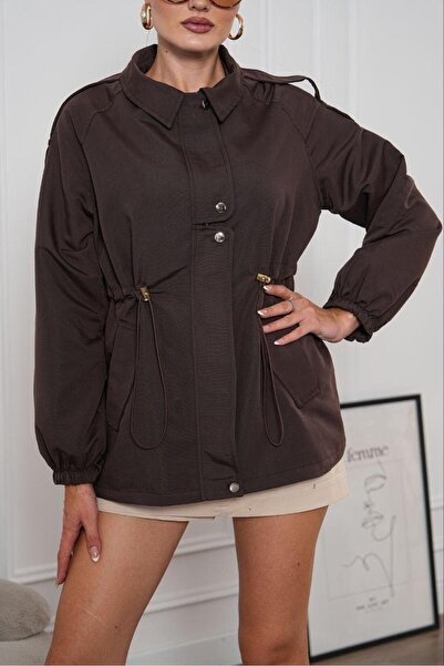 NEW JOURNAL Women's Bitter Brown Epaulet Detailed Waist Gathered Lightweight ...