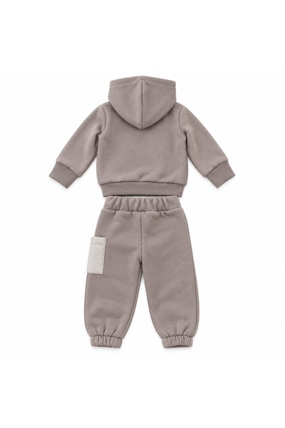 Pure Boutique Compleu baiat 3 piese bumbac vatuit hanorac pantaloni si vesta bej