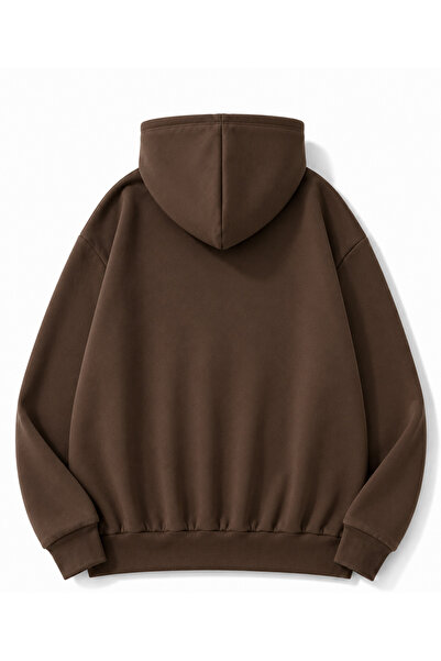 MOONBULL Erkek Tüfek Taş Baskılı 3 İplik Kışlık Kapüşonlu Kanguru Cepli Oversize Sweatshirt