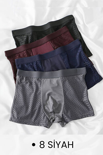Boodie Premium Likralı Esnek Boxer Şort 8'li Paket Fiber Esnek Boxer 8 Siyah