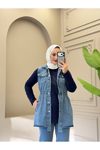 moda4b طقم جينز نسائي من 3 قطع - مجموعة ملابس محتشمة عصرية مع جيوب بأزرار n-0...