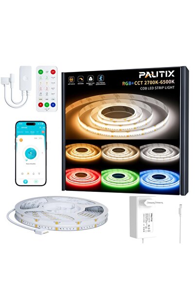 PAUTIX Banda LED COB RGB+CCT 10m, PAUTIX, 840 LED/m, Dimabila, Control App & ...