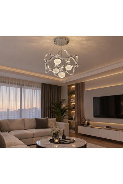 RİVA LEDLİ KROM 3 RENK IŞIK MODLU salon avize