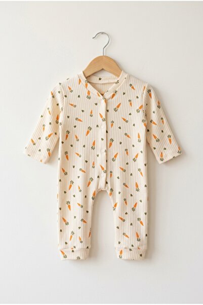 hobbe baby Havuç Desenli Bebek Tulumu 3-6-9 Ay % 100 Pamuk