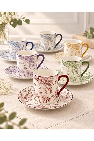 Onedekor 6-Person Porcelain Camellia Coffee Cup Set