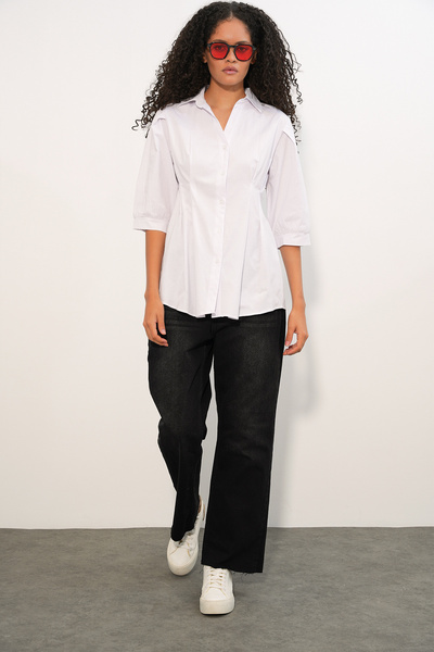 Modamorfo Women's Long Waist-Slit Shirt 20383 - White