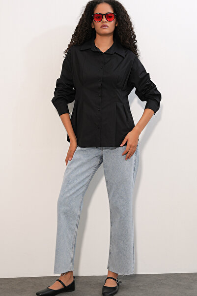 Modamorfo Women's Waist-Slit Poplin Shirt 20384 - Black