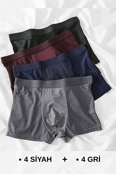 Boodie Premium Likralı Esnek Boxer Şort 8'li Paket Fiber Esnek Boxer 4 Siyah ...