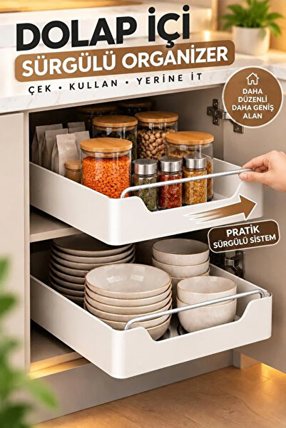 AYGÖREN HOME Çok Amaçlı Raylı Dolap İçi Çekmece Organizer Sürgülü Mutfak Bany...