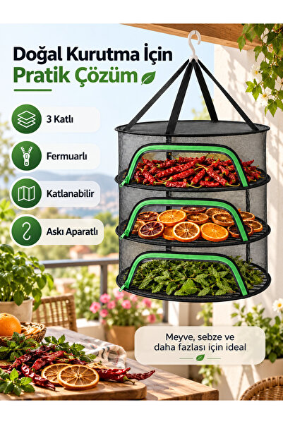 TEYYE 3 Katlı Fermuarlı Sebze Meyve Kurutma Filesi - Katlanabilir Asılabilir ...