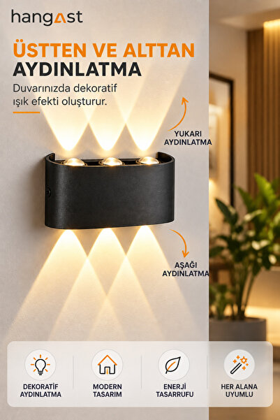 HANGAST OVAL | GünIşığı Pilli Çift Yönlü Duvar Apliği 3 LED Gün Işığı Siyah Dekoratif Kablosuz Duvar Lambası