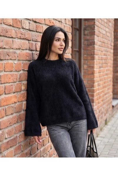 Aurenza Vellori Women's Crew Neck Wide Sleeve Bearded Soft Sweater