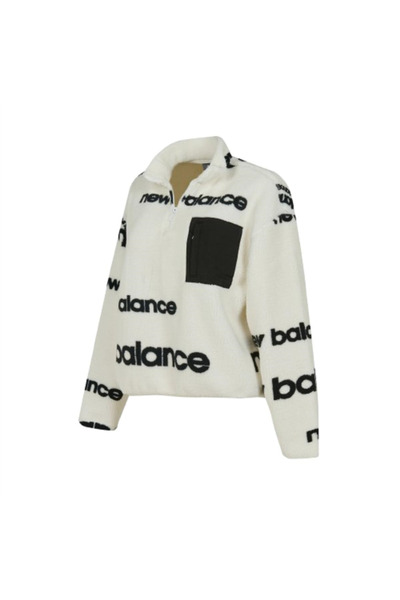 New Balance Nb Lifestyle Women Half Zip WNC3623-WT Beyaz Sweatshirt