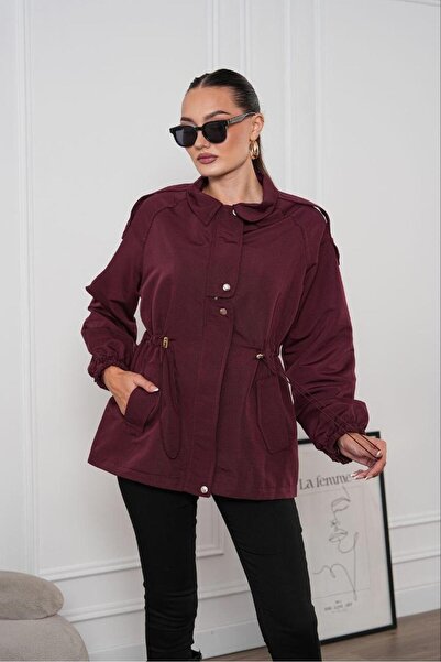 NEW JOURNAL Women's Plum Epaulet Detailed Waist Gathered Lightweight Jacket P...