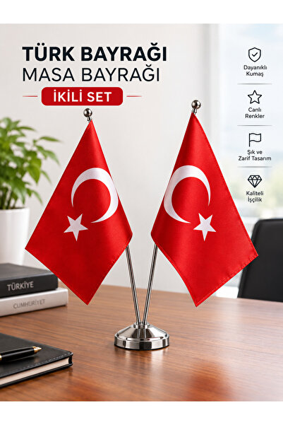 AKYILDIZ store Türk Bayrağı Masa Bayrağı İkili Set – Masaüstü Bayrak Seti (Di...