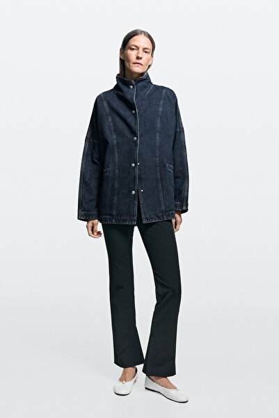 Massimo Dutti %100 pamuklu dik yaka denim ceket