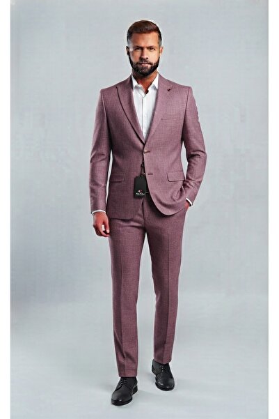 SABRİ ZENGİN Men's Dusty Rose Slim Fit Filafil Fabric 2 Piece Suit