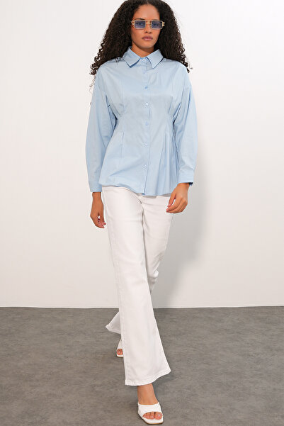 Modamorfo Women's Waist-Fitted Poplin Shirt 20384 - Blue