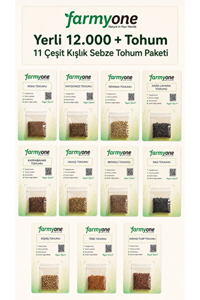 farmyone Yerli 12.000+ Tohum 11 Çeşit Kışlık Sebze Tohum Paketi