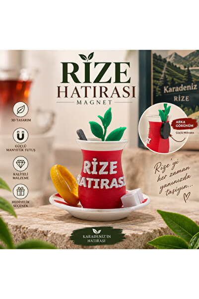 Genel Markalar Rize Hatırası 3D Çay Bardağı Magnet – Simit ve Çay Yapraklı Ka...